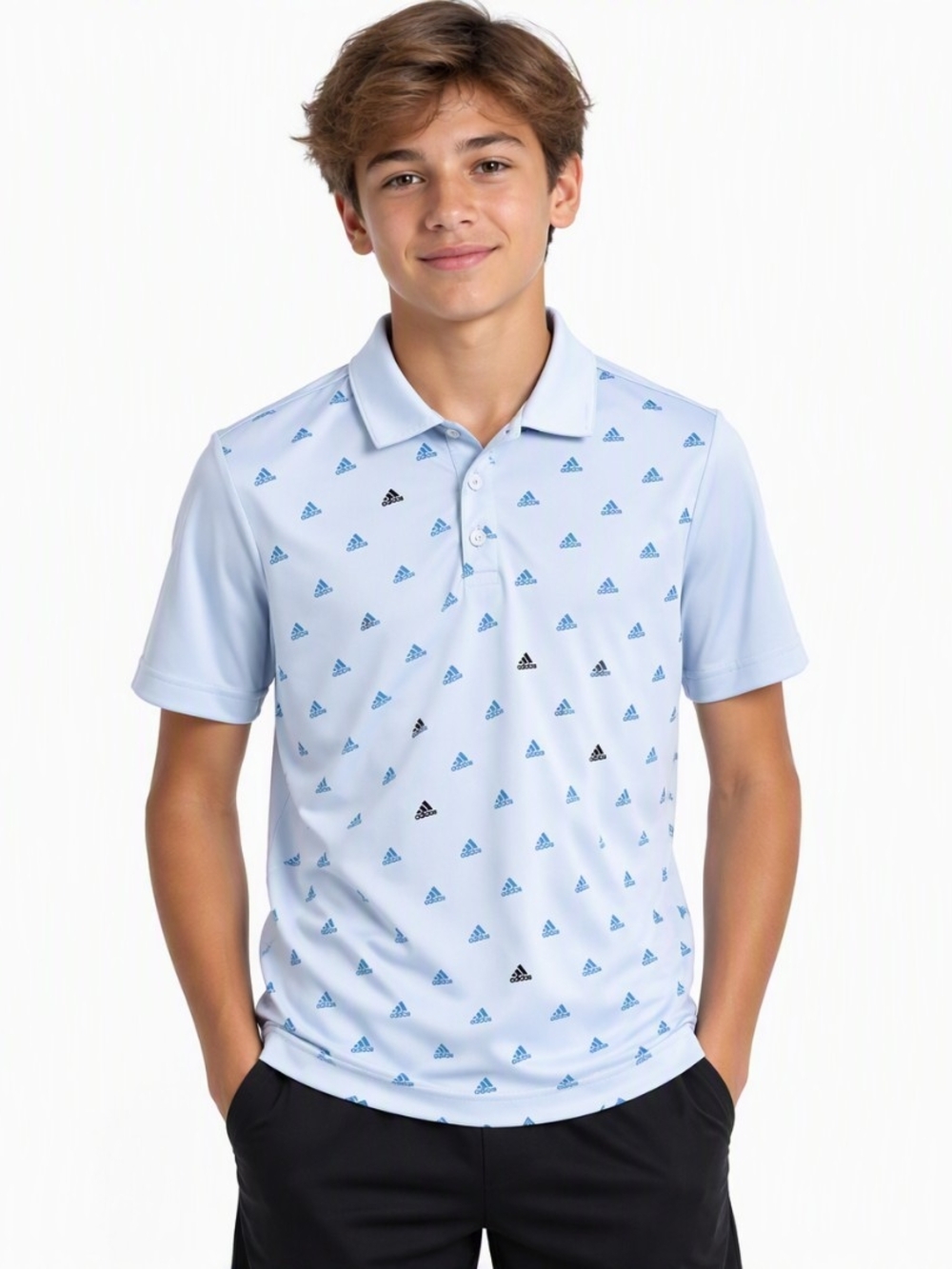 Adidas Youth Large White Blue Logo Golf Polo Shirt Performance Athletic NWOT